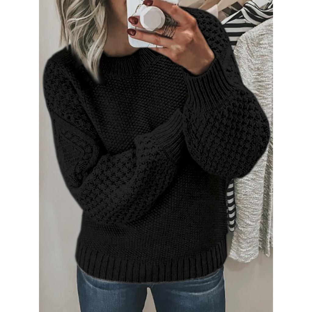 Women's Casual Round Neck Sweater - Long Sleeved, Ribbed Texture, Soft and Comfortable, Spring and Autumn Clothing | Round Neck Sweater | Texture