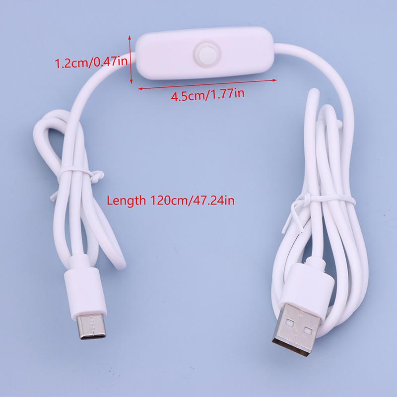 USB To Type C Switch Cable DC 5V 2A Power Supply Extension Power Wire White Black USB To Type C Button Switch Line For Lamp Fan