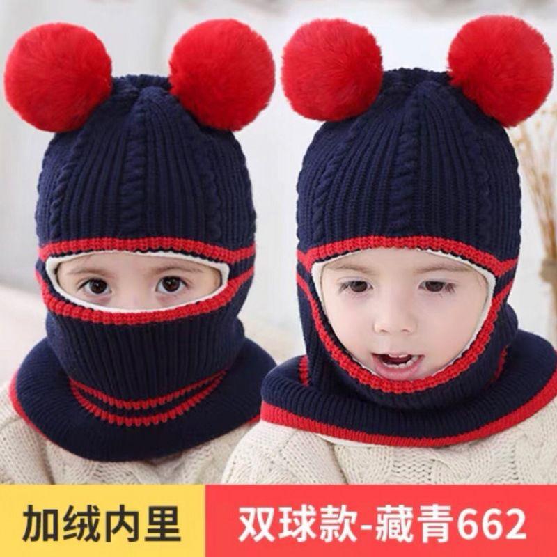 Autumn and winter children's hats, scarf sets, scarves, integrated thickened knitted hats, warm ear protectors for boys and girls, pullover hats