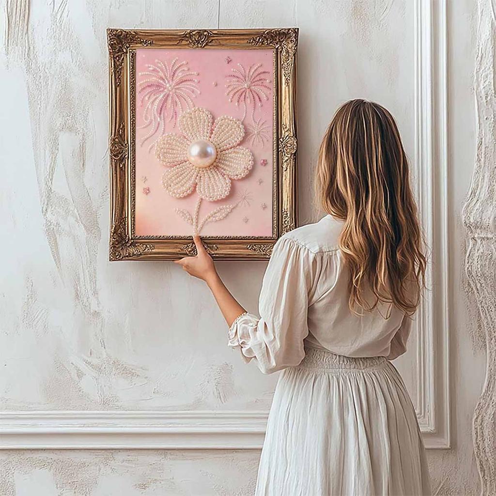 Pearl Flowers and Fireworks DIY Diamond Art Kits 15.7x19.6inch Gem Art Diamond Painting Kits Without Frame for Adults Gift Idea Home Wall Decor