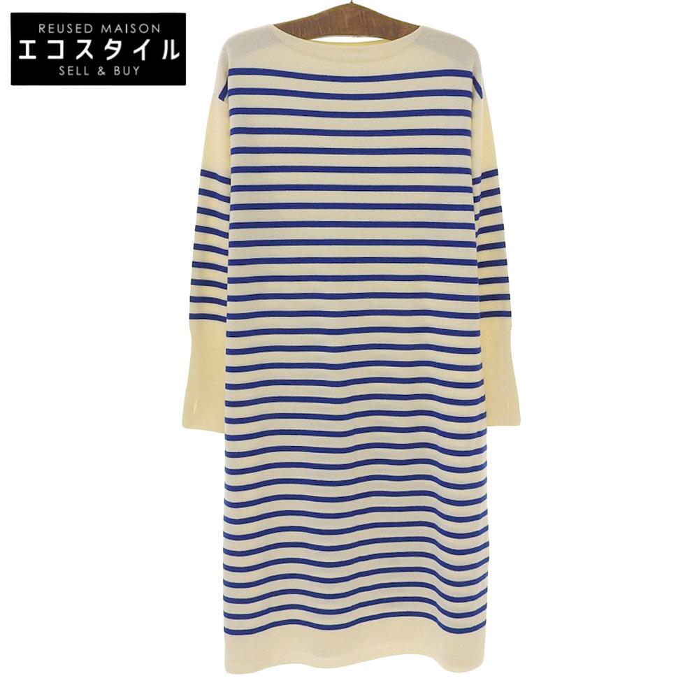 

GALERIE VIE GALERIE VIE Wool Boat Neck Long Sleeve Stripe Knit Dress Women s Off White Blue F dress F Off white / blueUsed