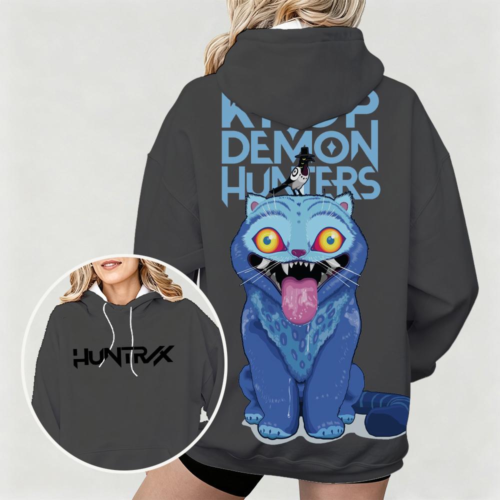 Hot Women's Oversized Hoodie with KPop Demon Hunters Bold Derpy & Bird Graphic Print Dual Side Art Design for Casual Daily Wear