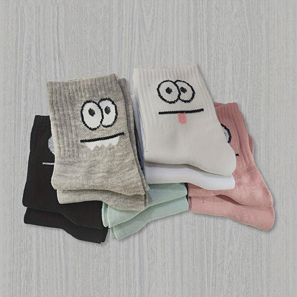 5 pairs Mid Calf Socks Middle Tube Socks Graffiti Funny Cotton Socks Fashion Ankle Socks Female