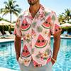 Men's Playful And Interesting Cartoon Fruit Printed Hawaiian Shirt, Suitable For Pool Parties, Summer Vacations, And Daily Wear