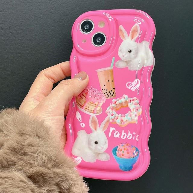 

Волнистая задняя крышка с рисунком сладкого кролика, мороженого, любви, Imd, волнистая задняя крышка для Iphone 13 Promax 11 12 14 Pro Max Plus, милый чехол для телефона 2023 Conque For iphone 14plus