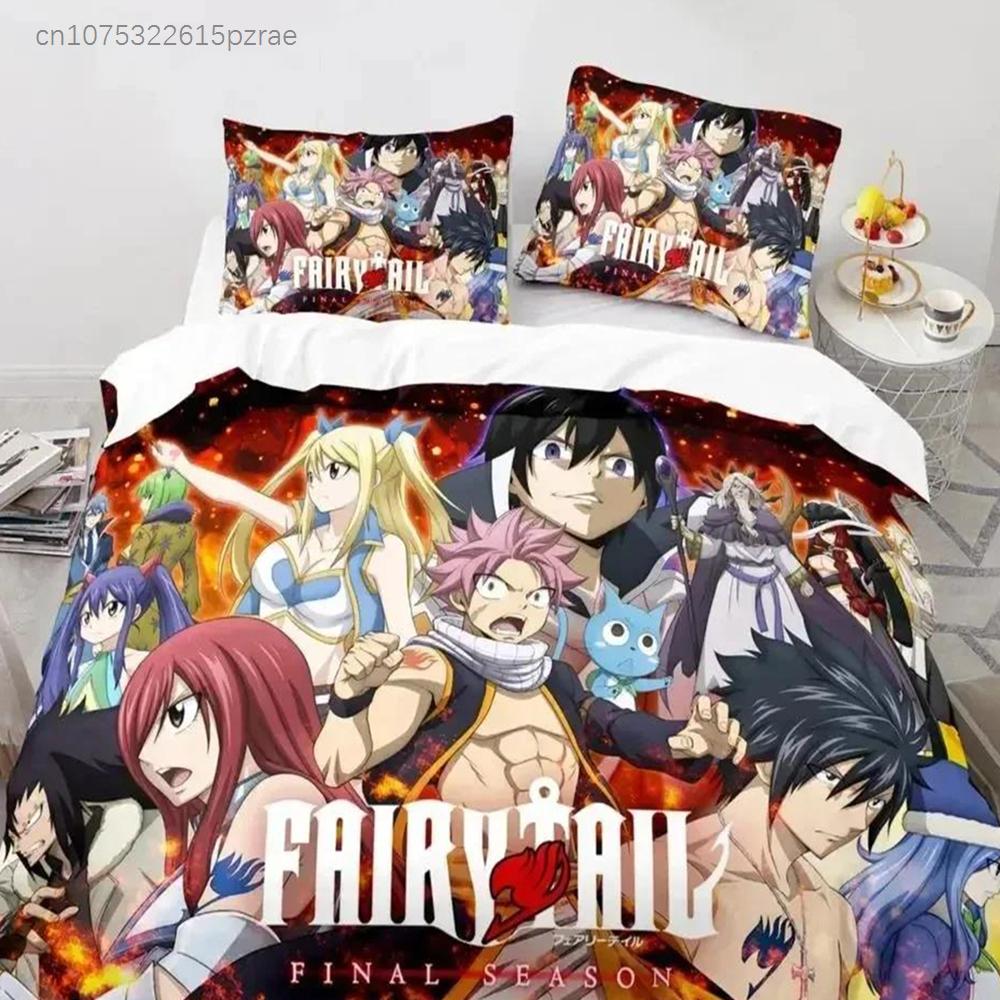 3D Print Fairy Tail Anime Natsu Bedding Set Duvet Cover Bed Set Quilt Cover Pillowcase Comforter King Queen Size Boys Adult