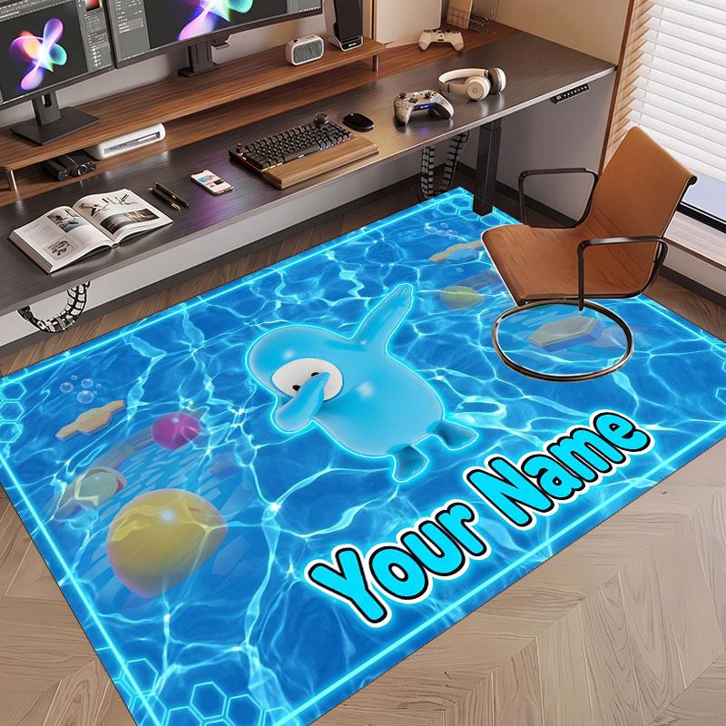Custom Name Text Crystal Velvet Rug,Fall Guys Soft Plush Decorative Non Slip Floor Carpet