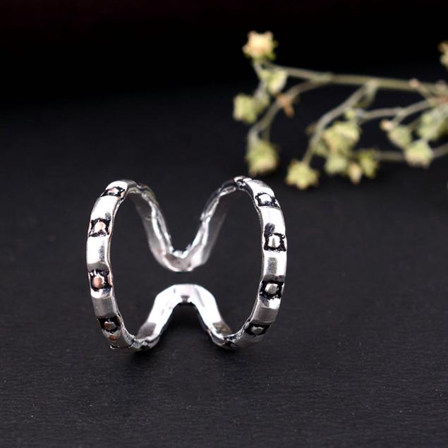 

Handmade Arthritis Silver Double Band Ring – Oxidized Criss-Cross Pattern Adjustable Boho Tribal Jewelry for Women & Men 12 срібний