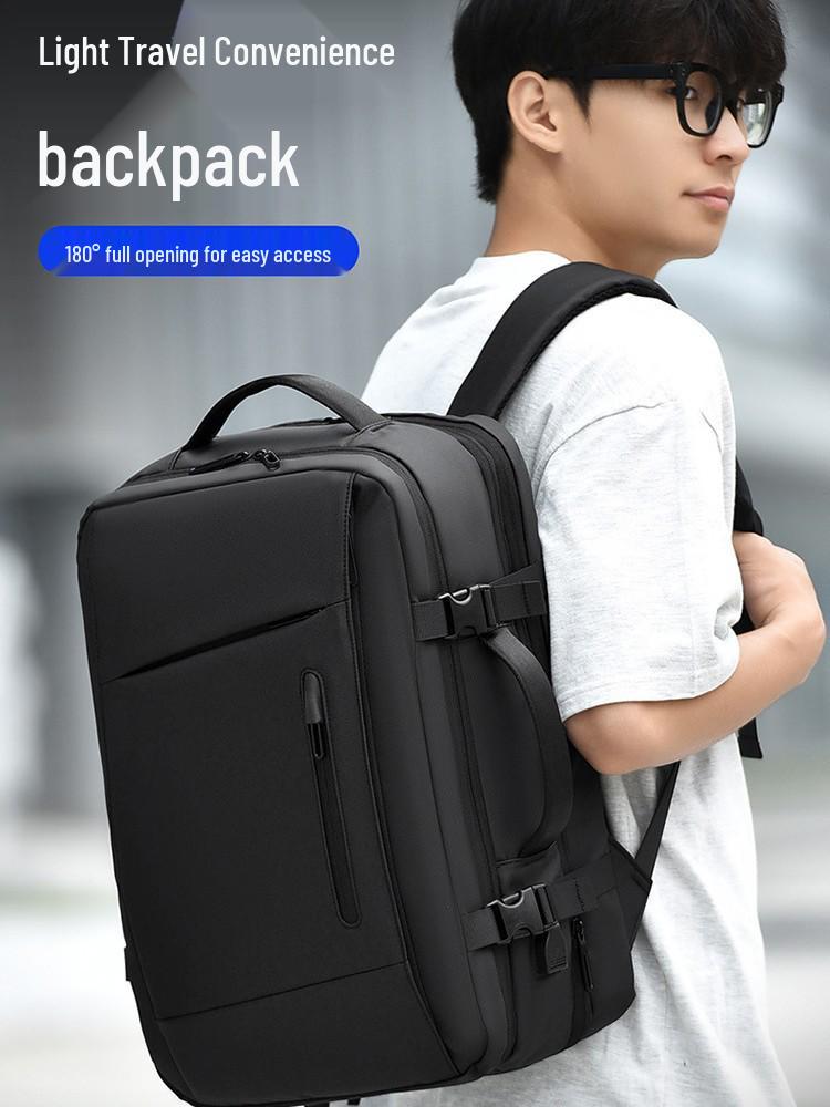 Expandable Multifunctional Business Travel Backpack - Solid Color, Minimalist Design for Cross-Border Trips