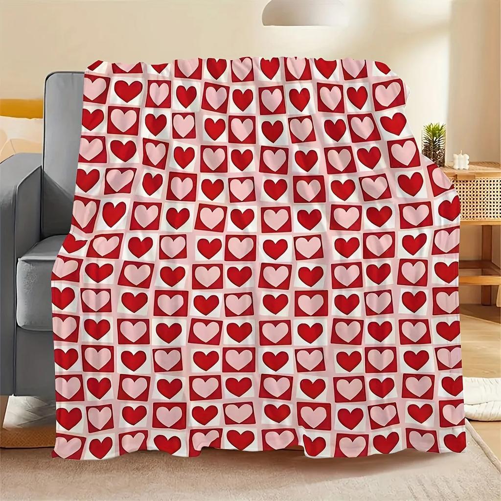 Glam Style Heart Print Flannel printed blanket suitable for all seasons suitable for living room office sofa and travel