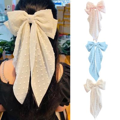 Ribbon Tassel Jacquard Decor Spring Hairpin Non-Slip Elegant Double Large Bowknot Decor Girl Hair Clip Hair Accessories
