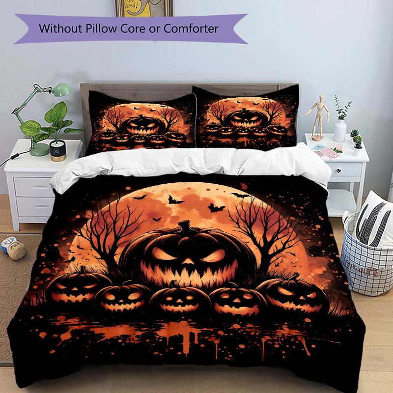 

3pcs Scary Pumpkin Quilt Cover Set - Soft and Cozy Bedroom, Guest Room and Dorm Decorative Bedding 3-Piece Set 1 Quilt Cover + 2 Pillow Shams.N08 135x200cm