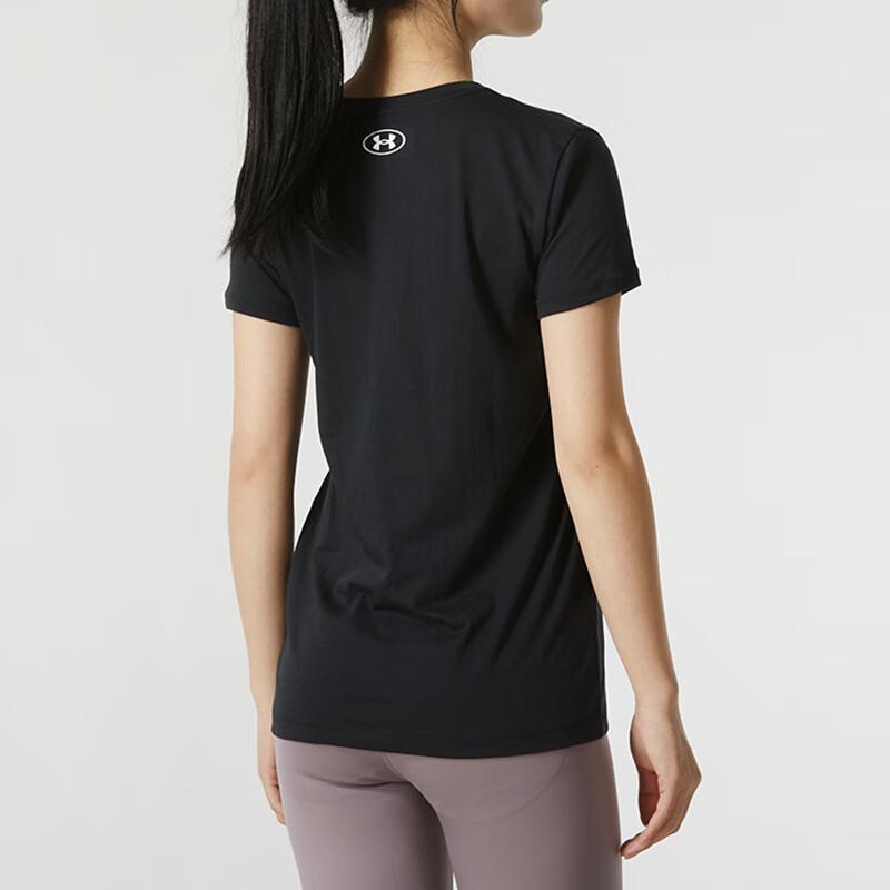 Under Armour Logo Print Breathable Casual Short Sleeve T-Shirt Women Tops Black 1372615-001