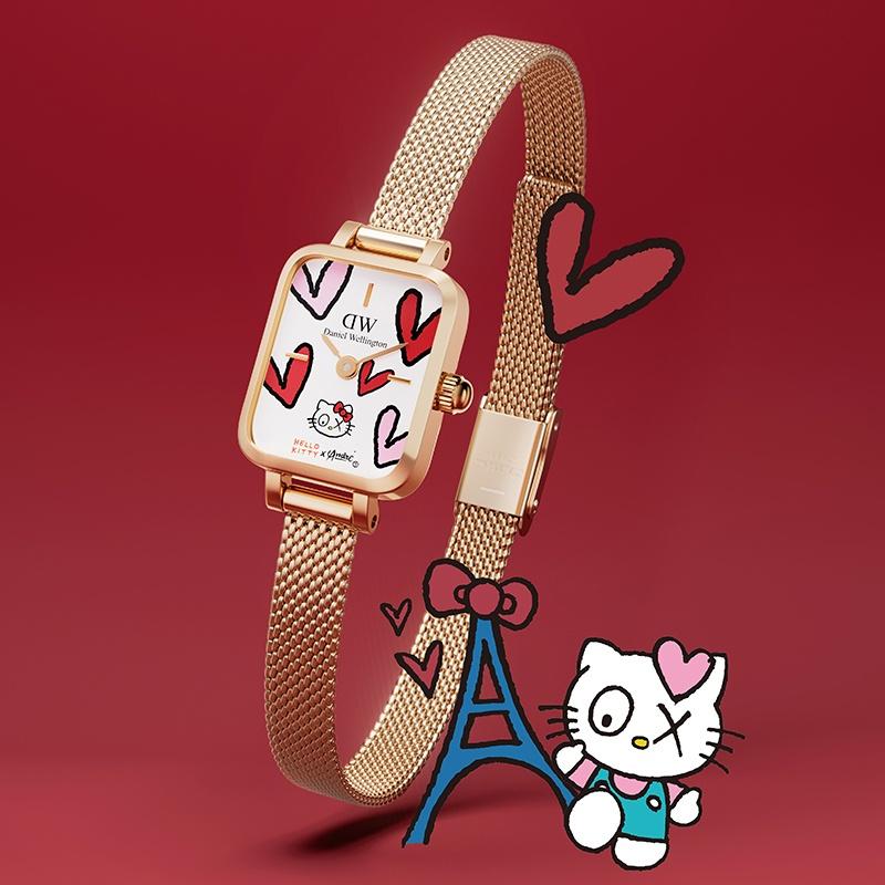 DANIEL WELLINGTON Europäische und amerikanische Uhren ×| Hello Kitty × André Uhr Quarzwerk Farbiges Zifferblatt Damenuhr Kollaboration Hell DW00502007