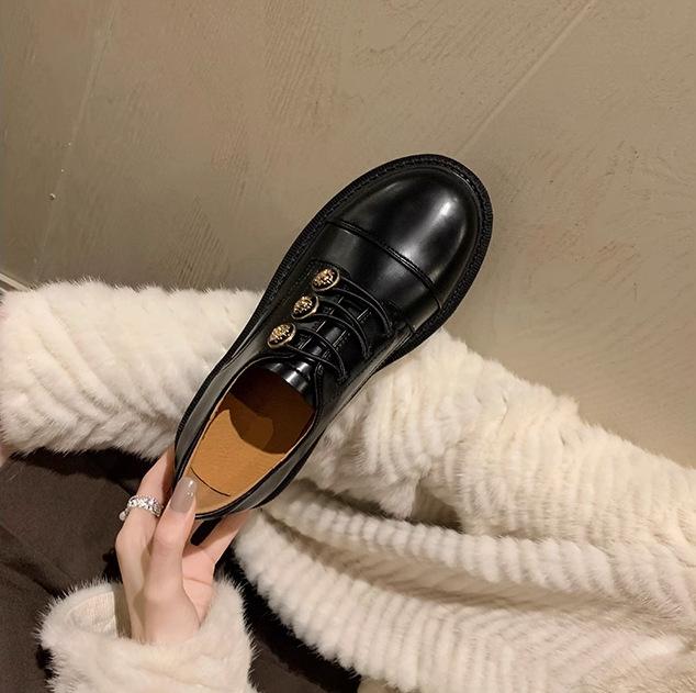 Buy Clothes Retro Thick Heel Loafers Women'S Camellia Small Leather Shoes Spring And Summer Mary Jane Single Shoes