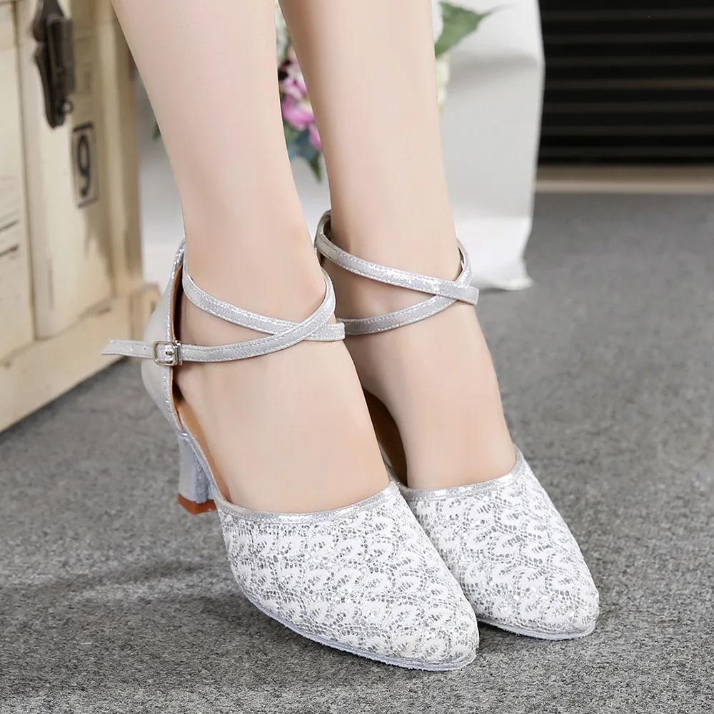 Módní moderní taneční boty pro ženy, boty na latinskoamerické tance se třpytivým síťovaným svrškem se sekviny, měkkou semišovou podrážkou a vysokými podpatky, černé boty