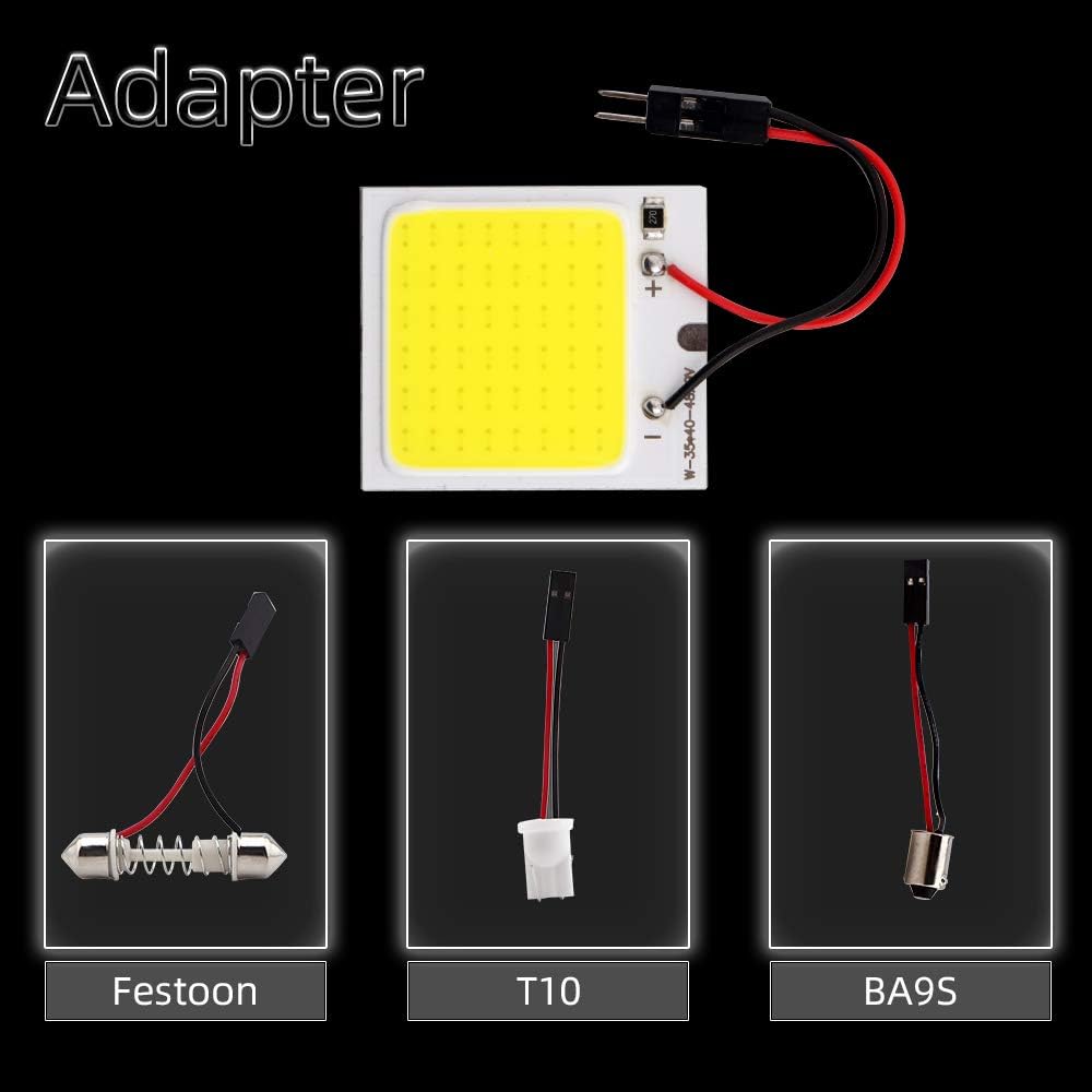 GrandviewTM COB 10-Pack 48-SMD DC12V LED Panel Dome Lamp Auto Car Interior Reading Plate Light Roof Ceiling Interior Wired Lamp With 10X BA9S T10