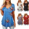 Women Floral Short Sleeve T Shirt Tops Ladies Tunic Baggy V Neck Pullover Blouse