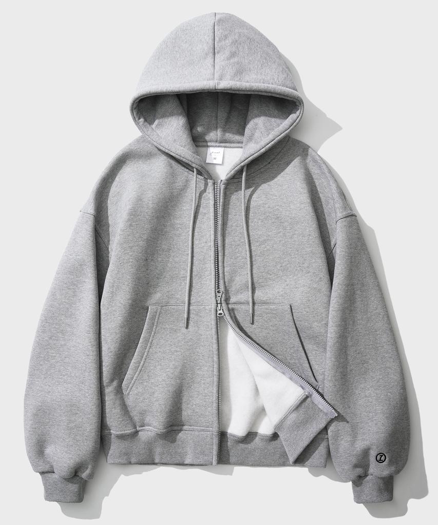 Jemut Log Oversized Two-Way Fleece Zip-Up Hoodie (6 Styles) Gray Yhhd2462