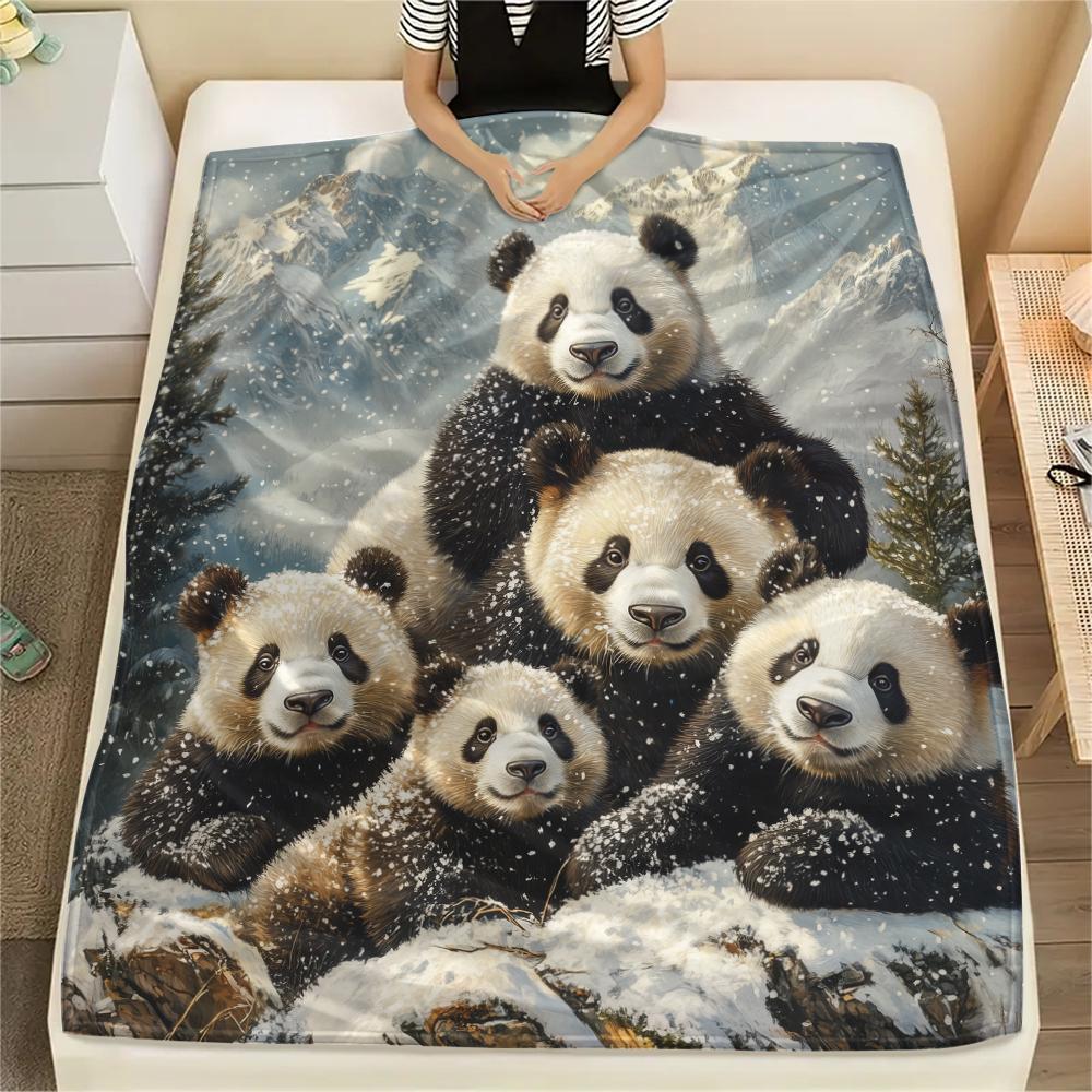 Panda Pattern Flannel Blanket, High Quality Comfortable for All Seasons, Home Decor, Warmth and Comfort, Perfect for Gifts.