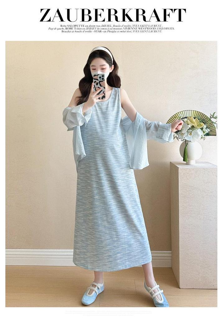 2026 Colorful Tie-Dye Vest Dress + Sun Protection Shirt for Pregnant Women, Slimming & Loose Ice-Cool Maternity Set