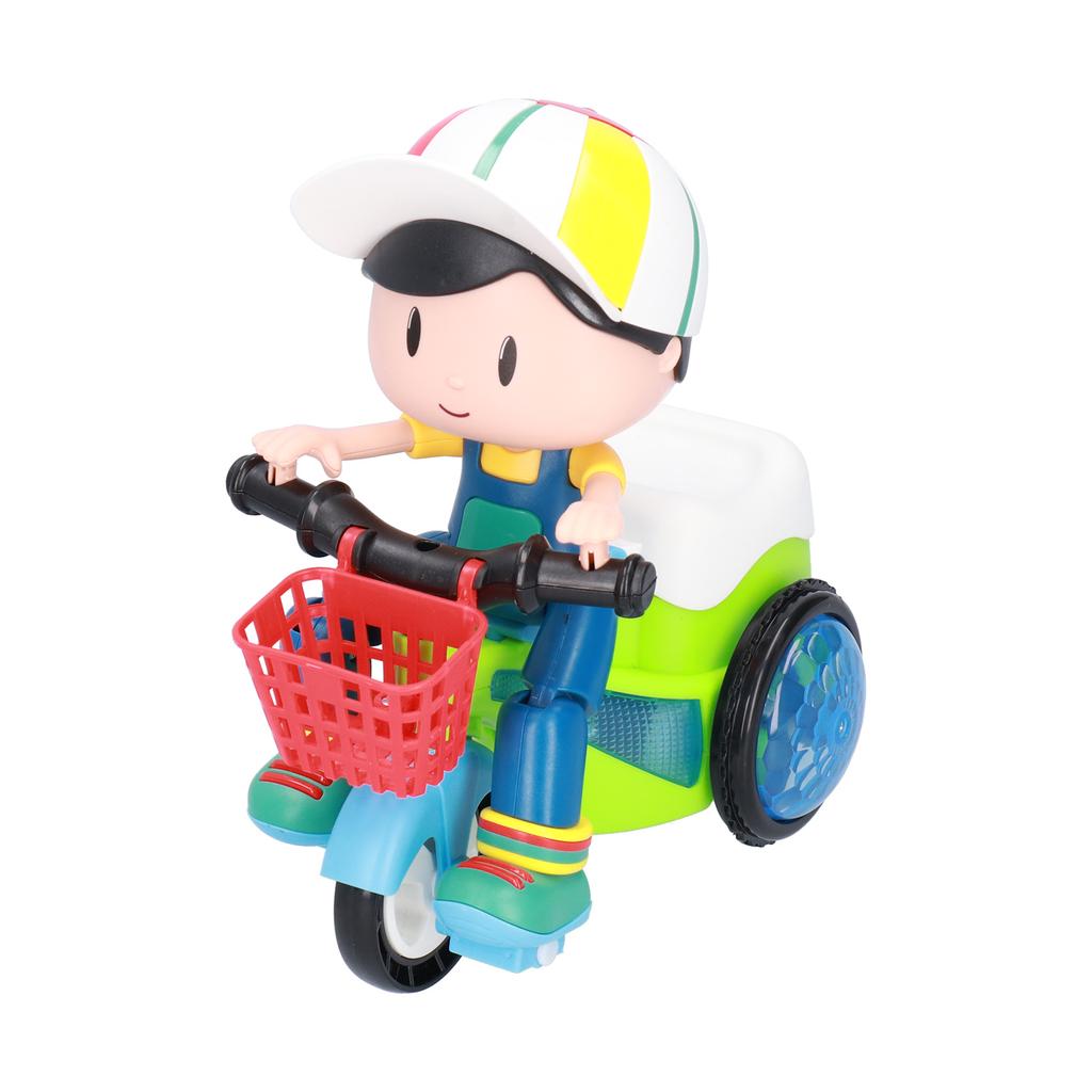 Electric Stunt Tricycle Toy Children 360 degrees  Rotating Vehicles Toy with Light Sound (Green)Little Boy