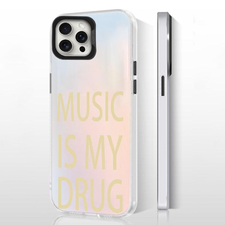 Black MUSIC IS MY DRUG Luck Print Phone Case For iPhone 16 Pro Max 15 14 13 12 11 XS 8 7 Plus SE 2022 Shockproof Back TPU Cover