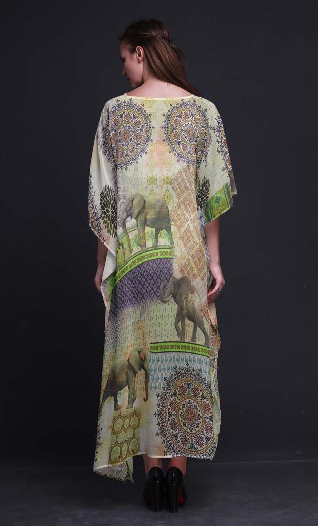 Phagun Elephant Animal Beach Kaftan Bikini Cover Up Womena    S Maxi Dress Long