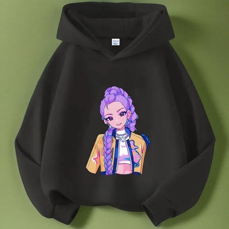 K-pop Demon Hunter Saja Cartoon Print Boy and Girl Long Sleeved Casual Warm Children's Hoodie