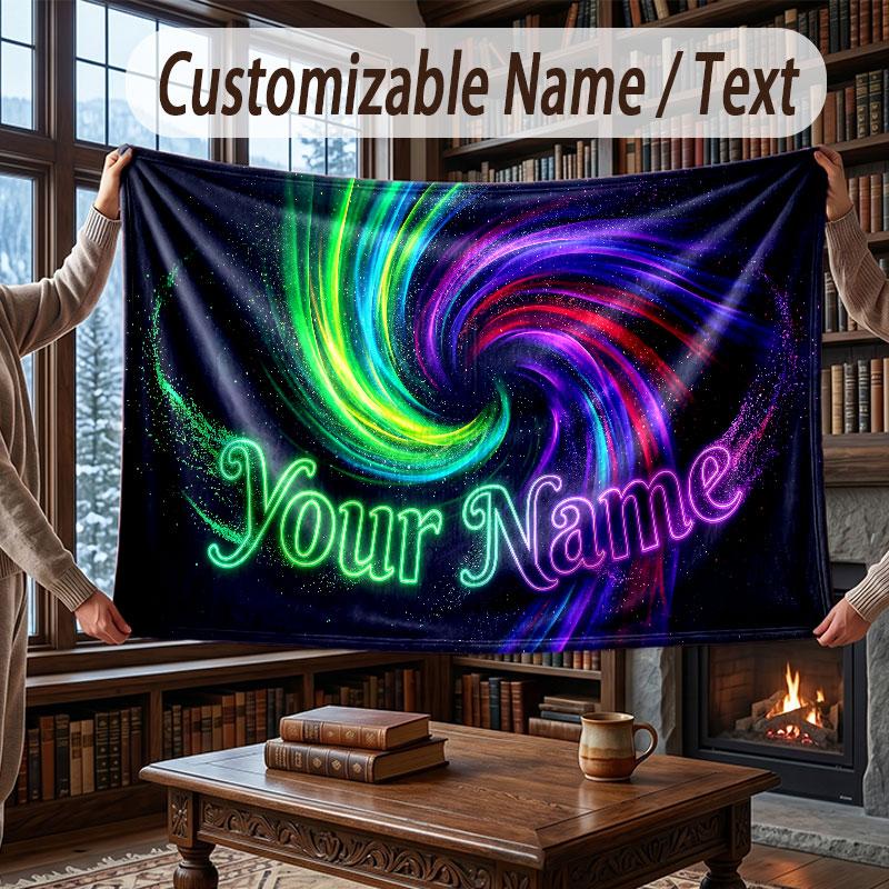 Neon Colorful Theme Throw Blanket Custom Name Text Personalized Blanket Soft Cozy Blanket for Home Sofa Bed
