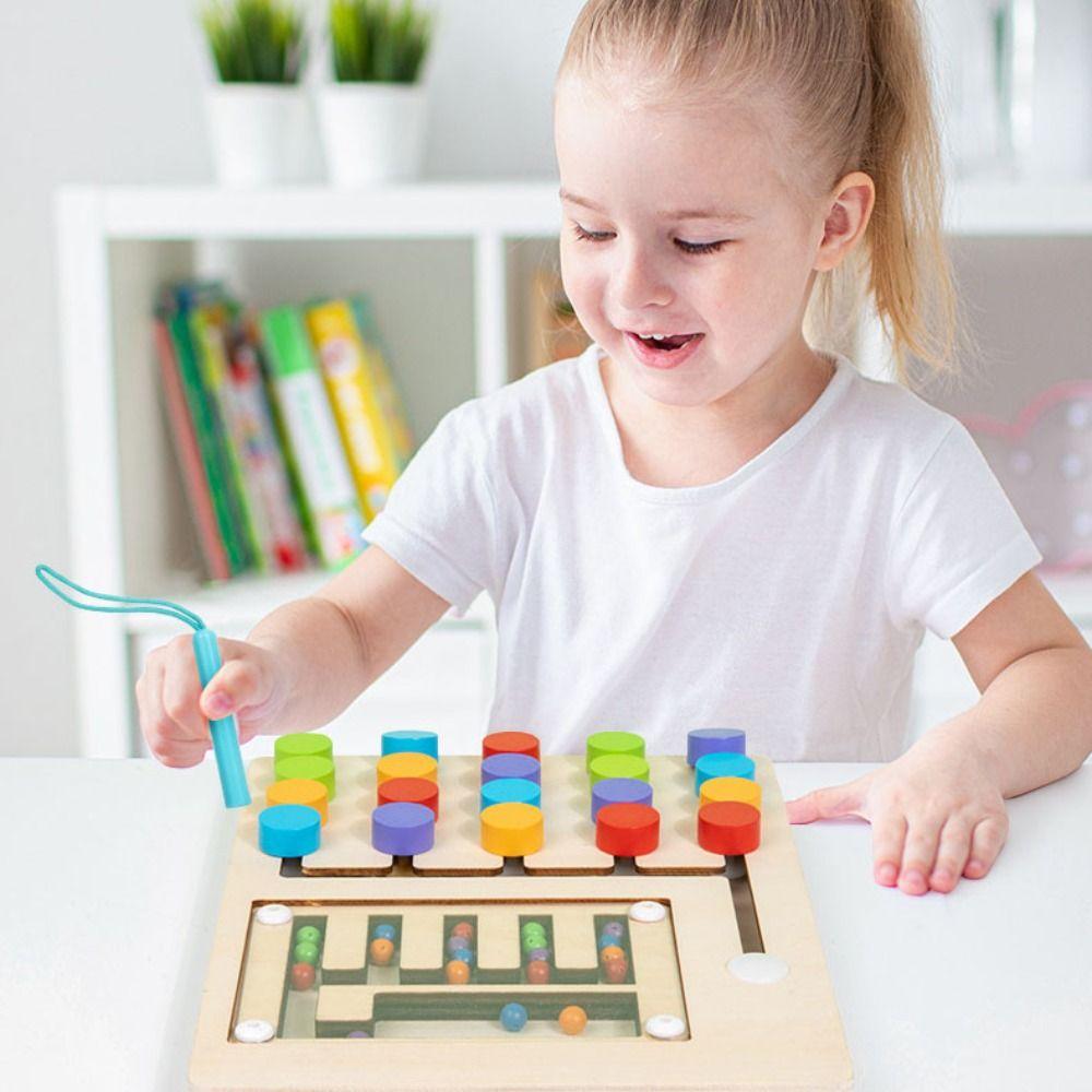 Color Sorting Montessori Sliding Puzzle Board Wooden Wooden Rolling Toy  Fine Motor Training