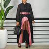 C8623 Foreign Trade Women's Clothing New Fashionable Strap Color Matching Pleated Skirt Temperament Elegant Large Size European American Dress