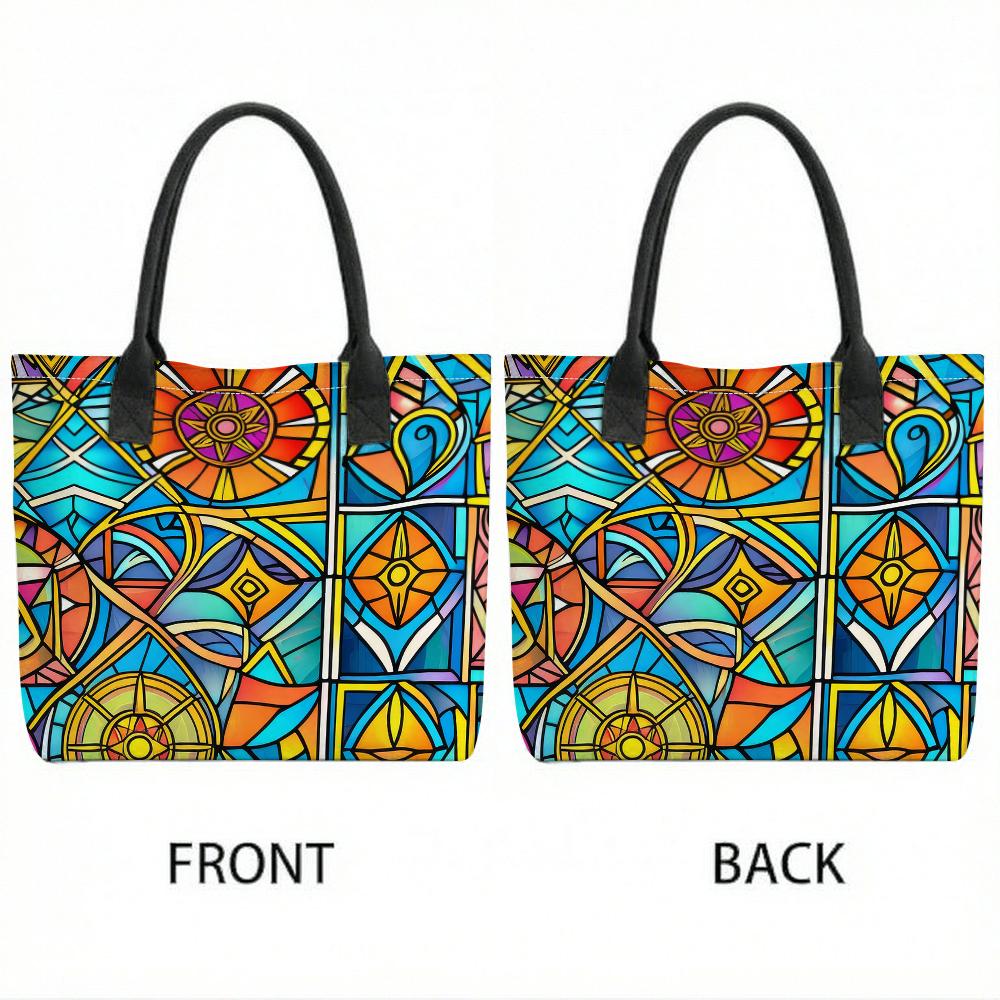  Stained Glass Pattern Tote Bag Large Capacity Portable Fashion Casual Travel Shoulder Bag