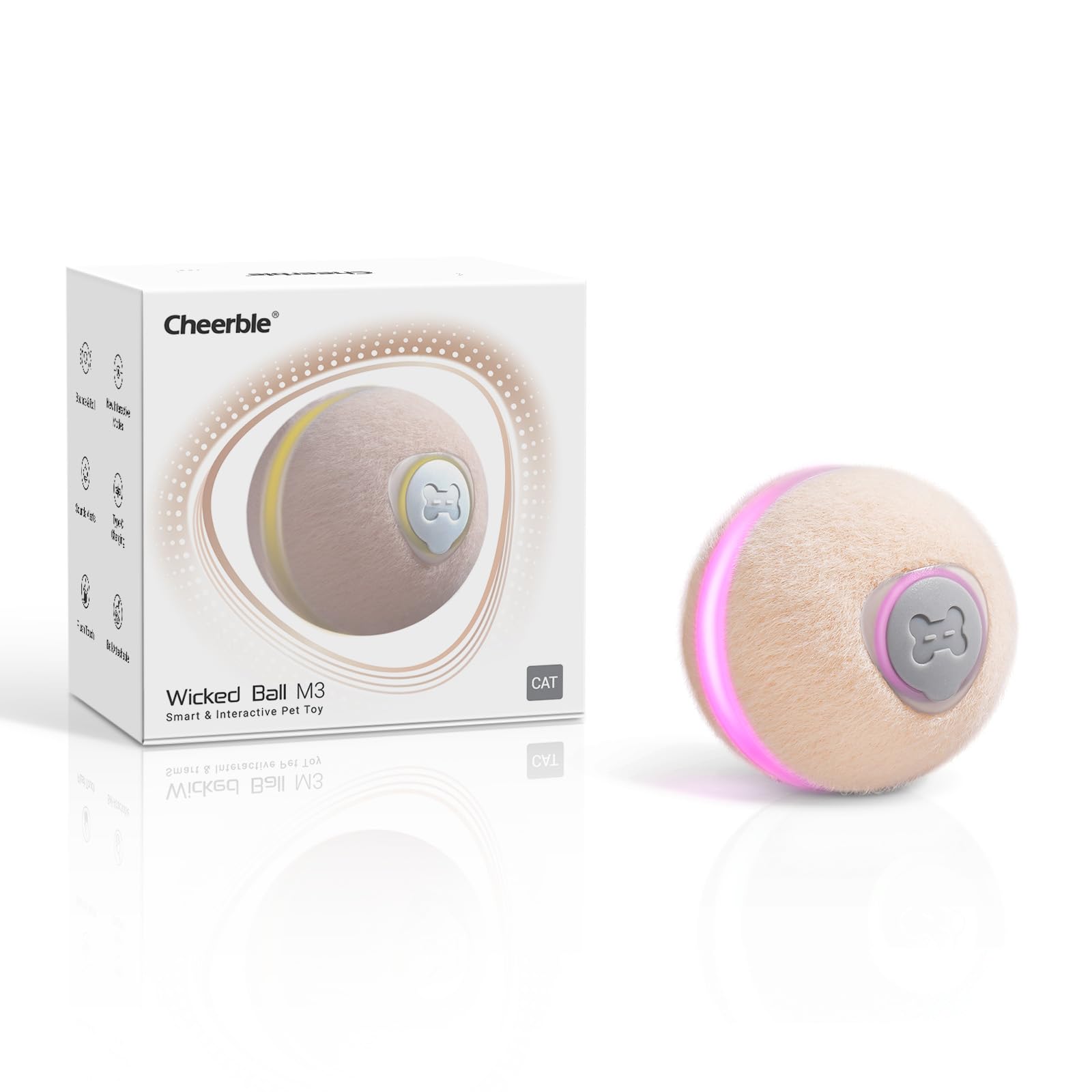 

Cheerble Cat Automatic Cat Toy with 3 Adjustable with Made of Natural for Solo and Stress Indoor Use Ball, Modes, Type-C Rechargeable, Bell,