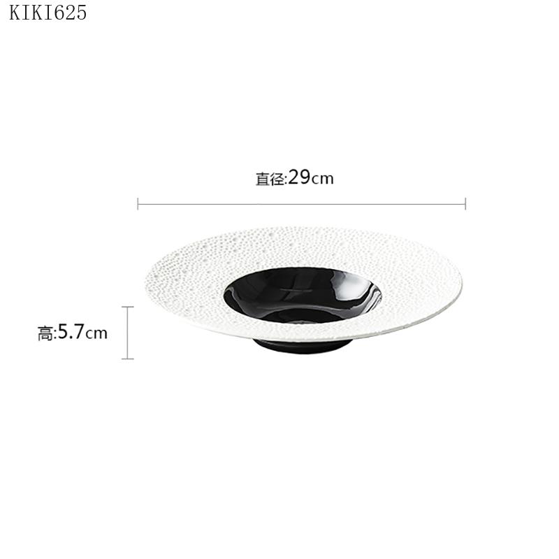 Creative Ceramic Western Food Noodle Soup Straw Hat Plate Luxury Black and White Home Round Fruit Salad Dessert Plate Tableware