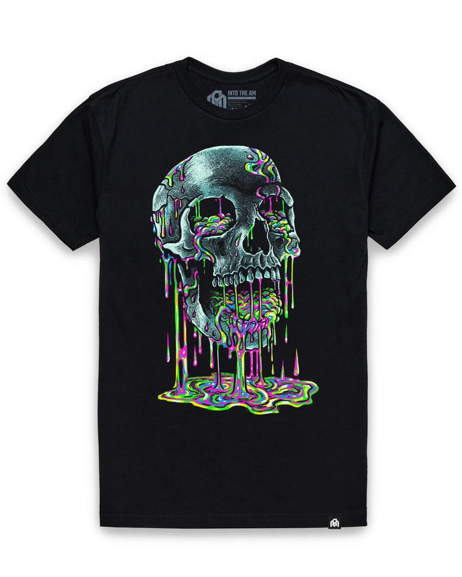 Neon Drip Skull T-Shirt Melting Skull Graphic Psychedelic Goth Tee S