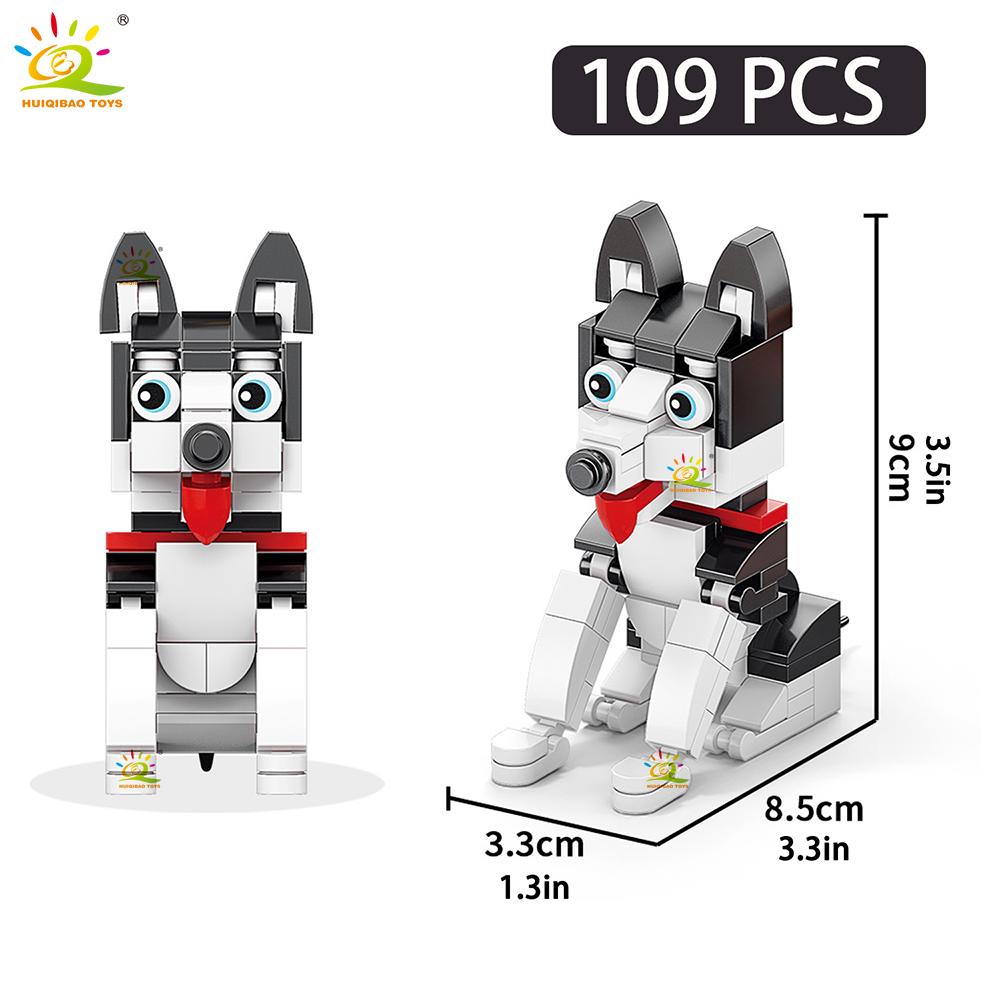 HUIQIBAO Dog Series Micro Building Block Amimal corgi Husky Bulldog Mini Brick set Toy for Children Desk Decoration ornament