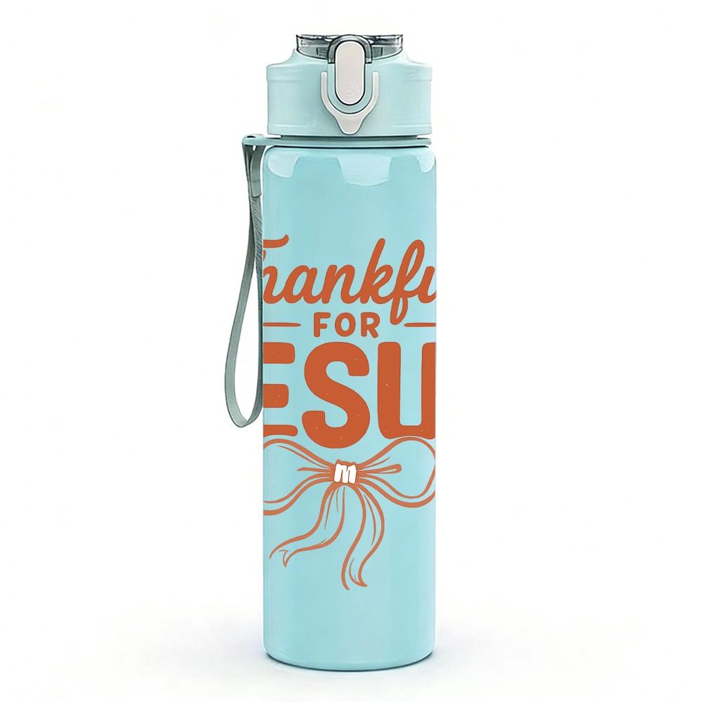 1PC Thankful Jesus Letter Art 750ml Color Plastic Sports Water Bottle Leakproof Flip Straw Lid Suitable for Sports Office Home Use