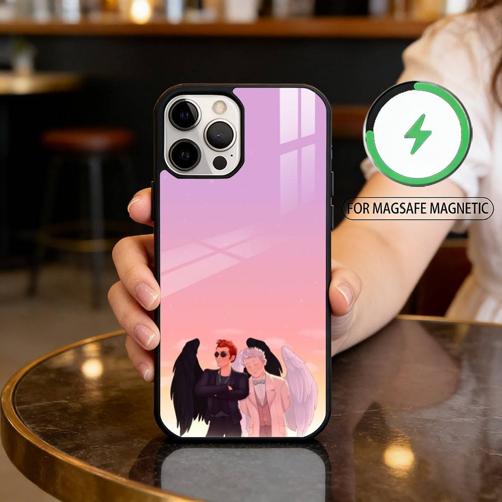 

C-Cartoon G-Good O-Omens Phone Case For iPhone17,16,15,14,13,12,11 Plus,Pro Max Magnetic For Magsafe Wireless Charging iPhone17Promax