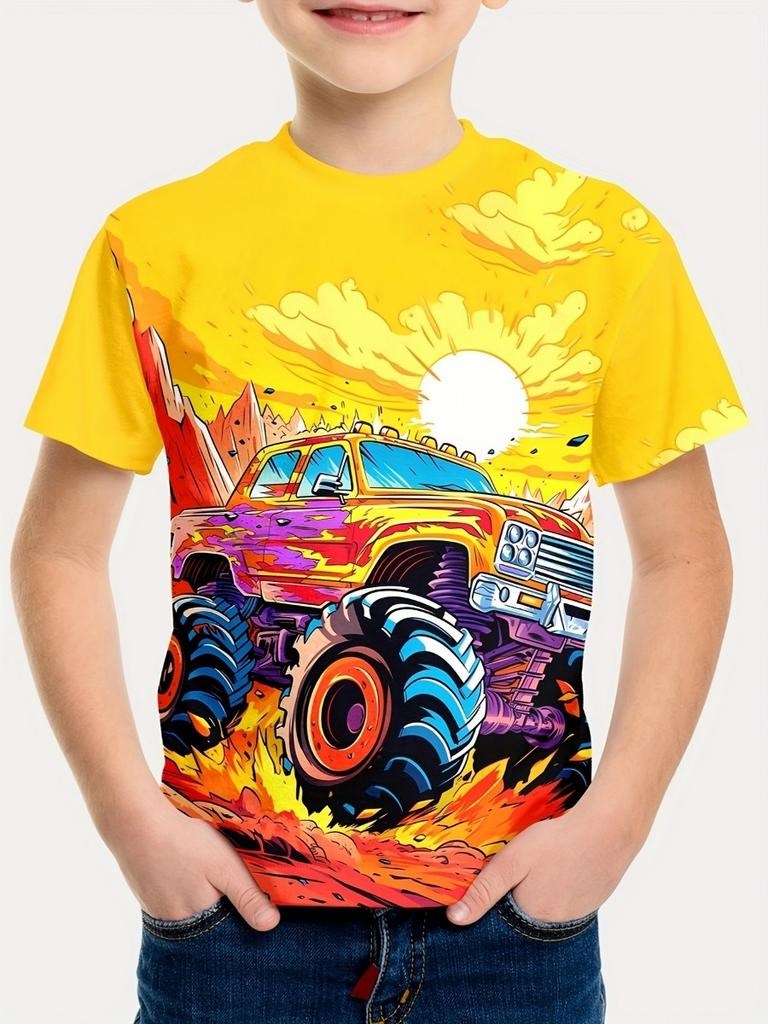 Summer Children's Clothing Car 3D Printed Boy's T-Shirt Graphic T Shirts Short Sleeve Girls Clothes Casual Round Neck Children Top