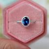 Female Big Blue Oval Zircon Stone Ring with  Stamp Vintage Wedding Band Silver Rings for Women Promise Engagement Ring