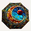 Stained Celestial Window Panel: Moonlit Night DesignUmbrella, Portable 3-Fold Compact Umbrella for Men & Women Gift