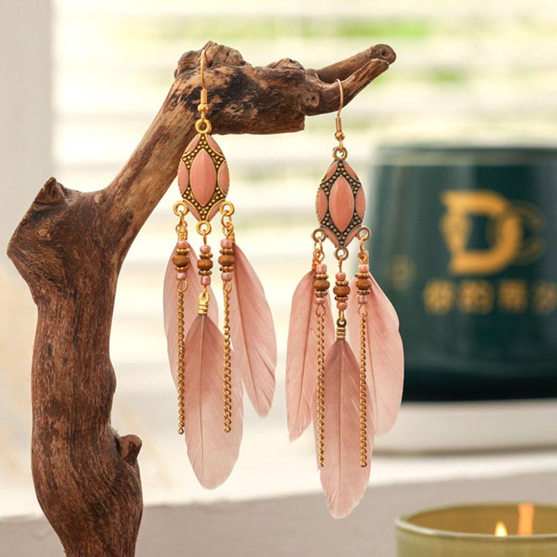 Classic Bohemia Feather Dangle Earrings for Women Fashion Long Colorful Enamel Handamde Earring Female Party Wedding Jewelry