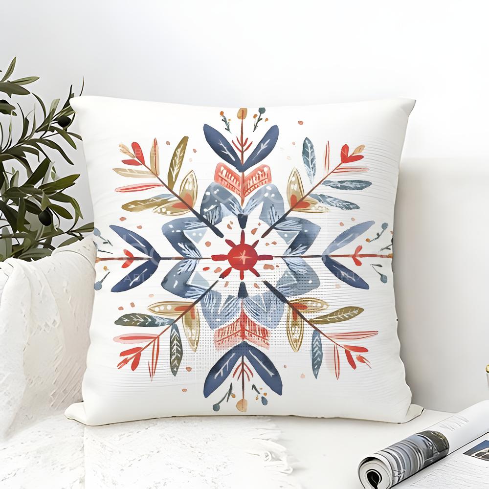 Colorful Snowflake Hexagonal Maple Print Pillow Case Cotton Linen Fabric Square Zipper Pillowcase Home Decorative Living Room