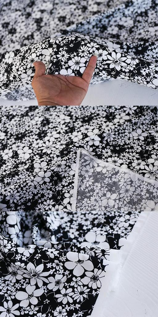 Italian Black & White Floral High-Count Cotton Poplin Fabric for Designer Dress Shirts