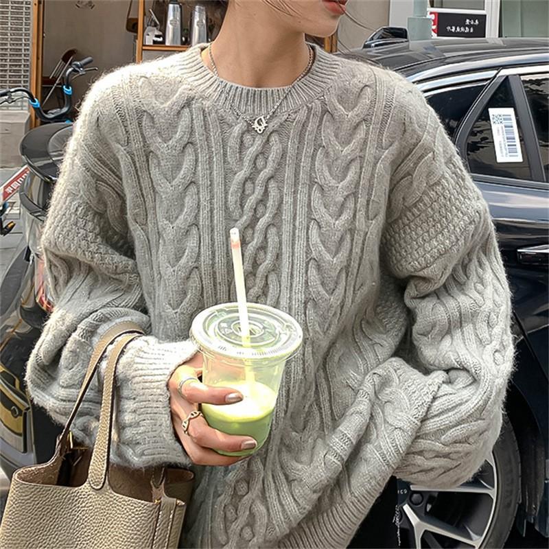 Vintage Pullover Fried Dough Twists Sweater Women Wear Loose Knit Blouse In Autumn and Winter
