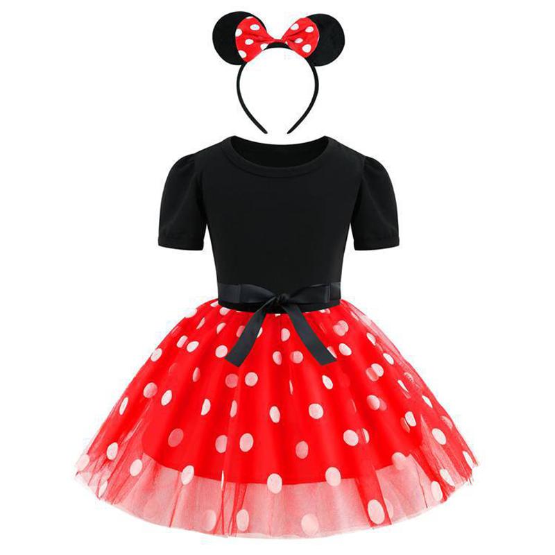 Baby Meisjesjurk voor 1-8 Jaar Kinderen Zomerkleding Kinderen Schattige Muis Stippen Jurk Meisjes Verjaardagsfeest Kerstkostuum 120(4T) black