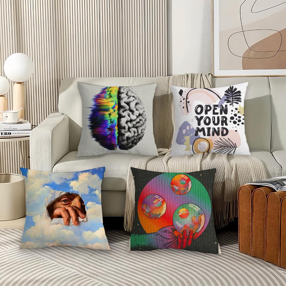 V-Vintage Abstract Open Your Mind Pillow Case Office Cushions Suitable For Sofa Car Decorative Cushion Cover