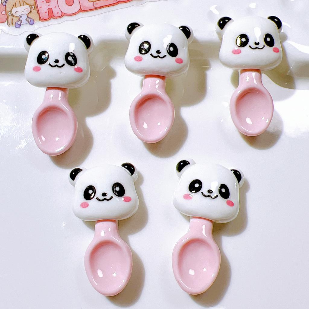 10 Pcs New Kawaii Cartoon Animal Pink Panda Spoonson Series Resin Scrapbook Diy Jewelry Children Gift Hairpin Accessories A86
