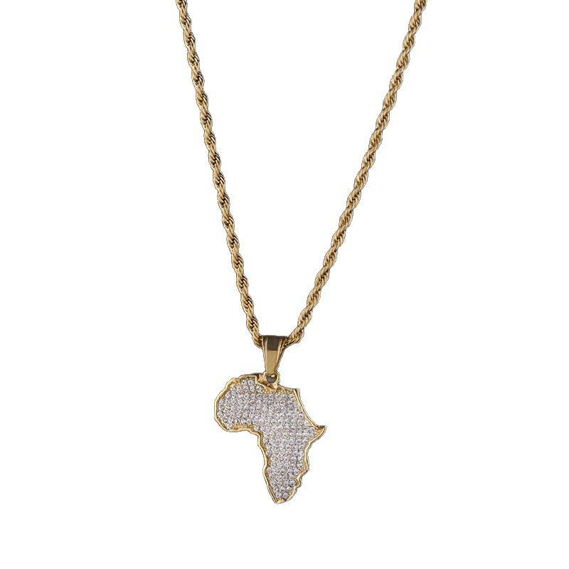 Hip-hop Fashion Hot Sale European and American Environmentally Friendly Material African Map Necklace Pendant